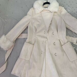 Armani Exchange White Teddy Jacket with Fur Accents